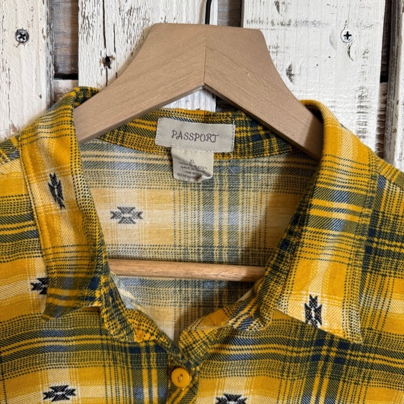 Passport Button Up Shirt Yellow‎ Blue Plaid Women’s Size XL Grunge Skater Boho - Picture 5 of 8